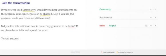 Grammarly Screen with Corrections
